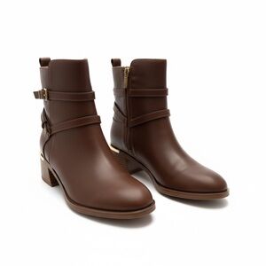 Calvin Klein Chocolate Ankle Boots with Gold Detail